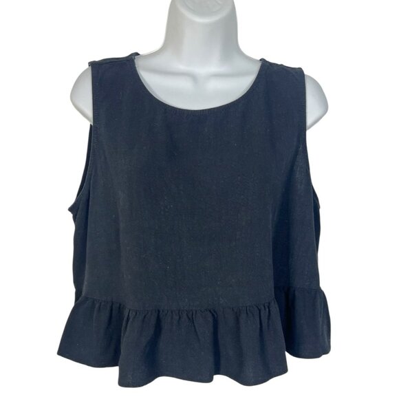Prinbara Cropped Ruffle Tank Top Sleeveless Linen Blend Black XL - Picture 7 of 12